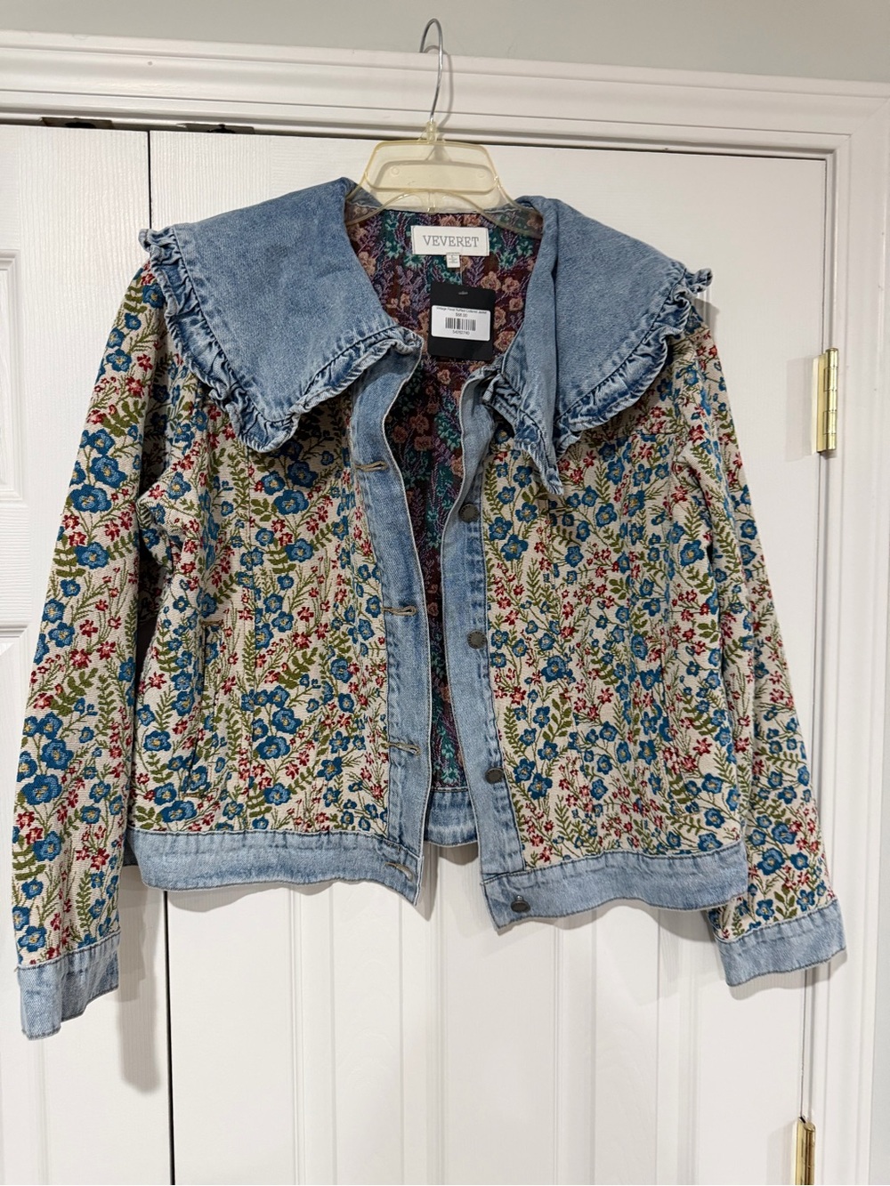 Floral Quilted Denim-Trim Jacket in Multicolor NWT